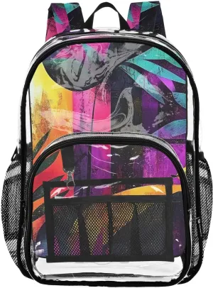 senya Transparent School Bag Bird Geometric Blocks Travel Backpack With Water-Resistant PVC Plastic Clear Bagpack