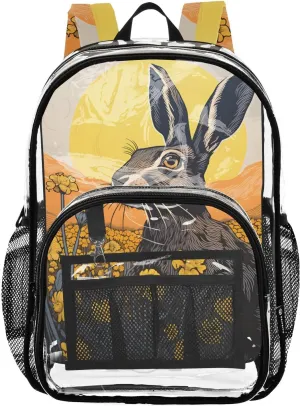 senya Transparent School Bag Black Rabbit Yellow Flower Sunset Travel Backpack With Water-Resistant PVC Plastic Clear Bagpack