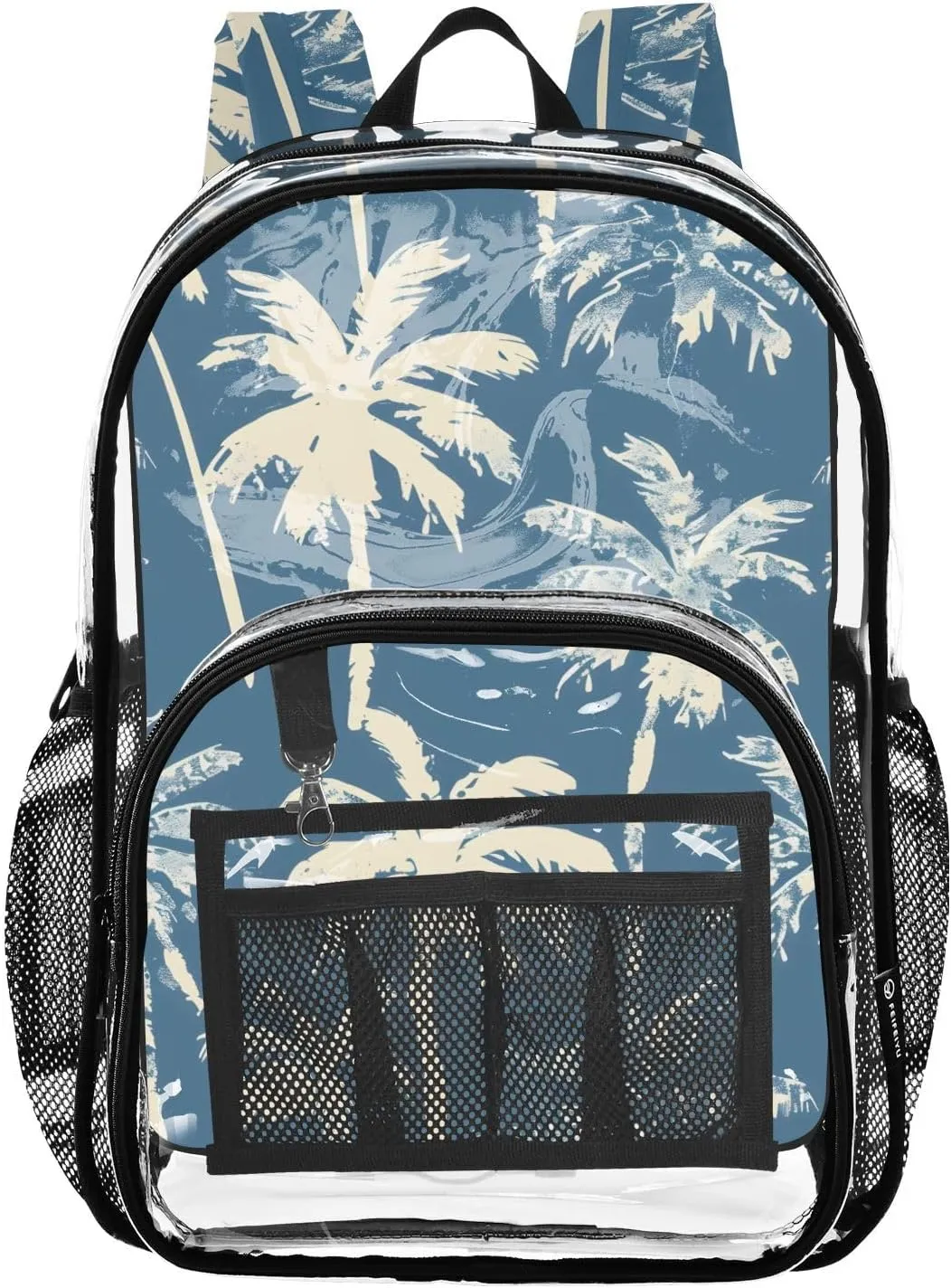 senya Transparent School Bag Blue Coconut Trees Travel Backpack With Water-Resistant PVC Plastic Clear Bagpack