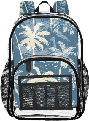 senya Transparent School Bag Blue Coconut Trees Travel Backpack With Water-Resistant PVC Plastic Clear Bagpack