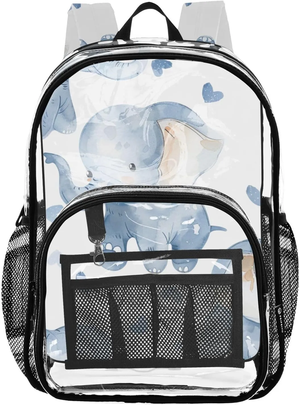 senya Transparent School Bag Blue Watercolor Elephants Travel Backpack With Water-Resistant PVC Plastic Clear Bagpack
