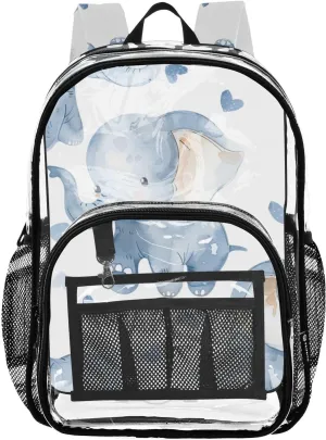 senya Transparent School Bag Blue Watercolor Elephants Travel Backpack With Water-Resistant PVC Plastic Clear Bagpack