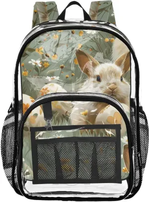 senya Transparent School Bag Bunny Easter Eggs Travel Backpack With Water-Resistant PVC Plastic Clear Bagpack