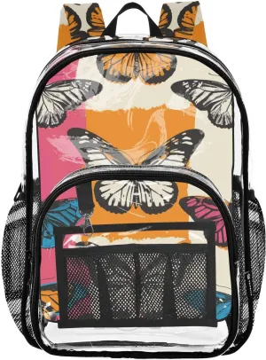 senya Transparent School Bag Butterflies Colorful Squares Travel Backpack With Water-Resistant PVC Plastic Clear Bagpack