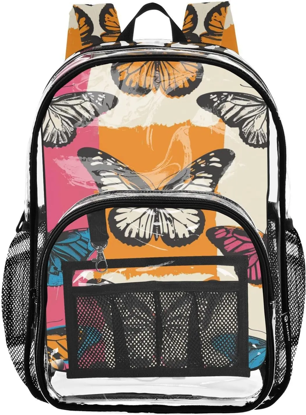 senya Transparent School Bag Butterflies Colorful Squares Travel Backpack With Water-Resistant PVC Plastic Clear Bagpack