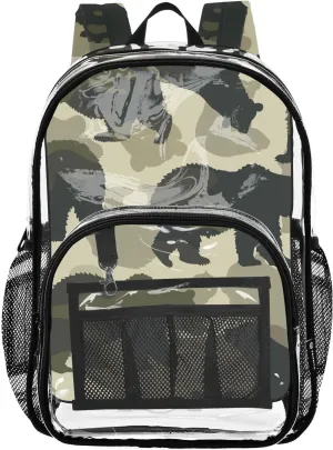 senya Transparent School Bag Camouflage Bear Silhouette Travel Backpack With Water-Resistant PVC Plastic Clear Bagpack