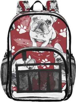senya Transparent School Bag Christmas Dog Footprints Travel Backpack With Water-Resistant PVC Plastic Clear Bagpack