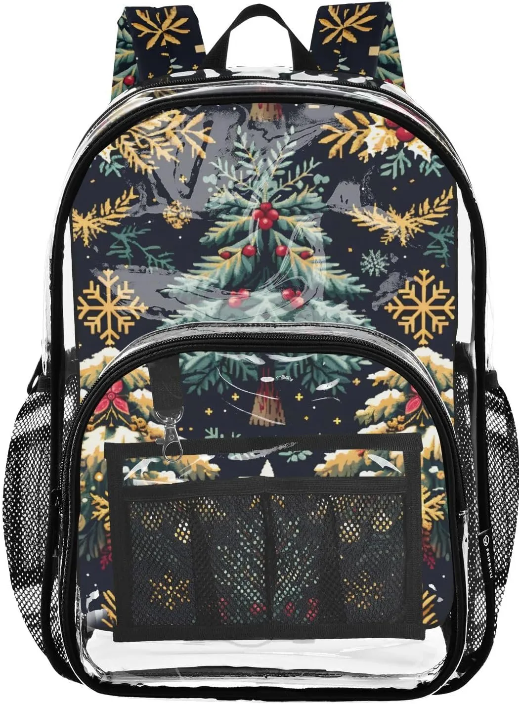 senya Transparent School Bag Christmas Fruit Trees Travel Backpack With Water-Resistant PVC Plastic Clear Bagpack