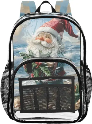 senya Transparent School Bag Christmas Gnome Beach Travel Backpack With Water-Resistant PVC Plastic Clear Bagpack