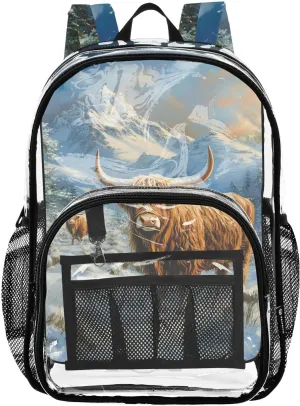 senya Transparent School Bag Christmas Highland Cattle Travel Backpack With Water-Resistant PVC Plastic Clear Bagpack