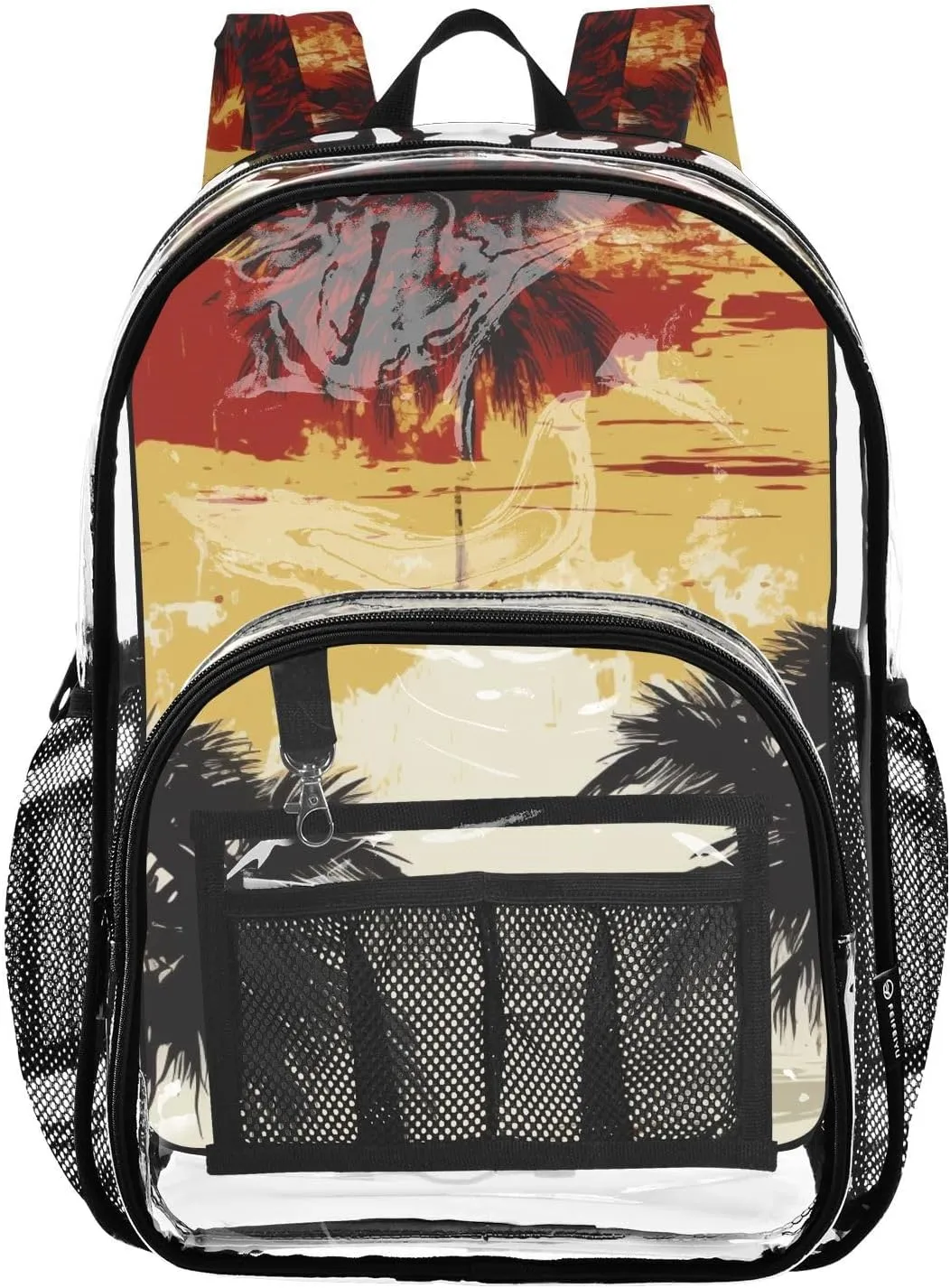 senya Transparent School Bag Coconut Trees Sunset Travel Backpack With Water-Resistant PVC Plastic Clear Bagpack