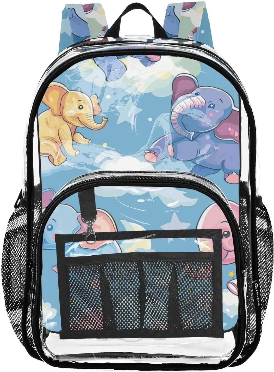 senya Transparent School Bag Colorful Elephants Clouds Travel Backpack With Water-Resistant PVC Plastic Clear Bagpack