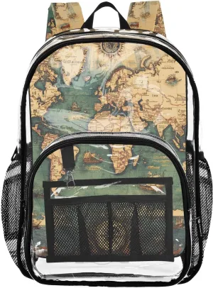 senya Transparent School Bag Compass Nautical Map Travel Backpack With Water-Resistant PVC Plastic Clear Bagpack
