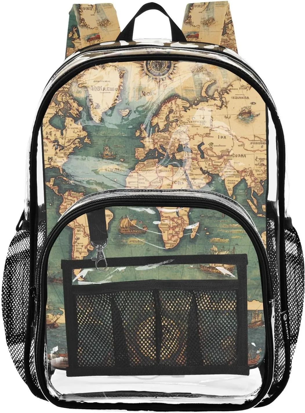senya Transparent School Bag Compass Nautical Map Travel Backpack With Water-Resistant PVC Plastic Clear Bagpack