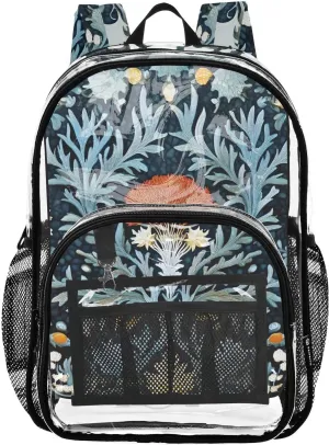 senya Transparent School Bag Coral Vines Illustration Travel Backpack With Water-Resistant PVC Plastic Clear Bagpack