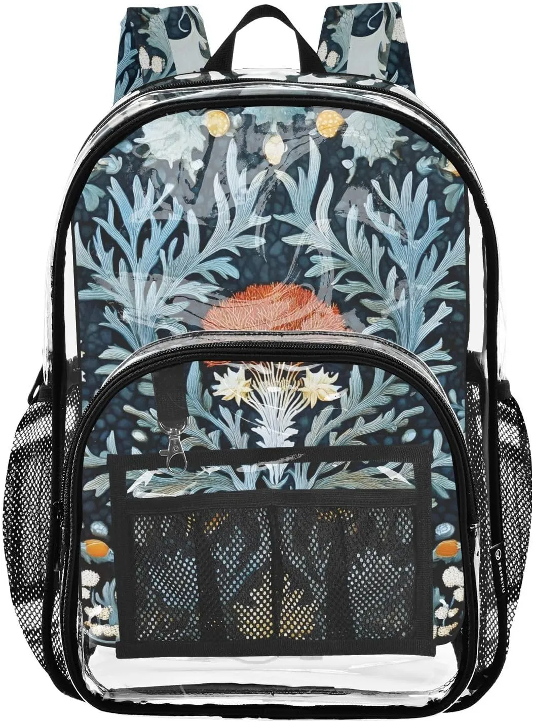 senya Transparent School Bag Coral Vines Illustration Travel Backpack With Water-Resistant PVC Plastic Clear Bagpack