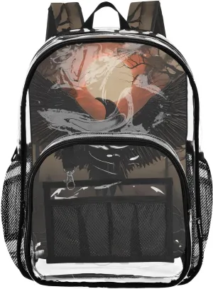 senya Transparent School Bag Crow Sunset Vine Travel Backpack With Water-Resistant PVC Plastic Clear Bagpack