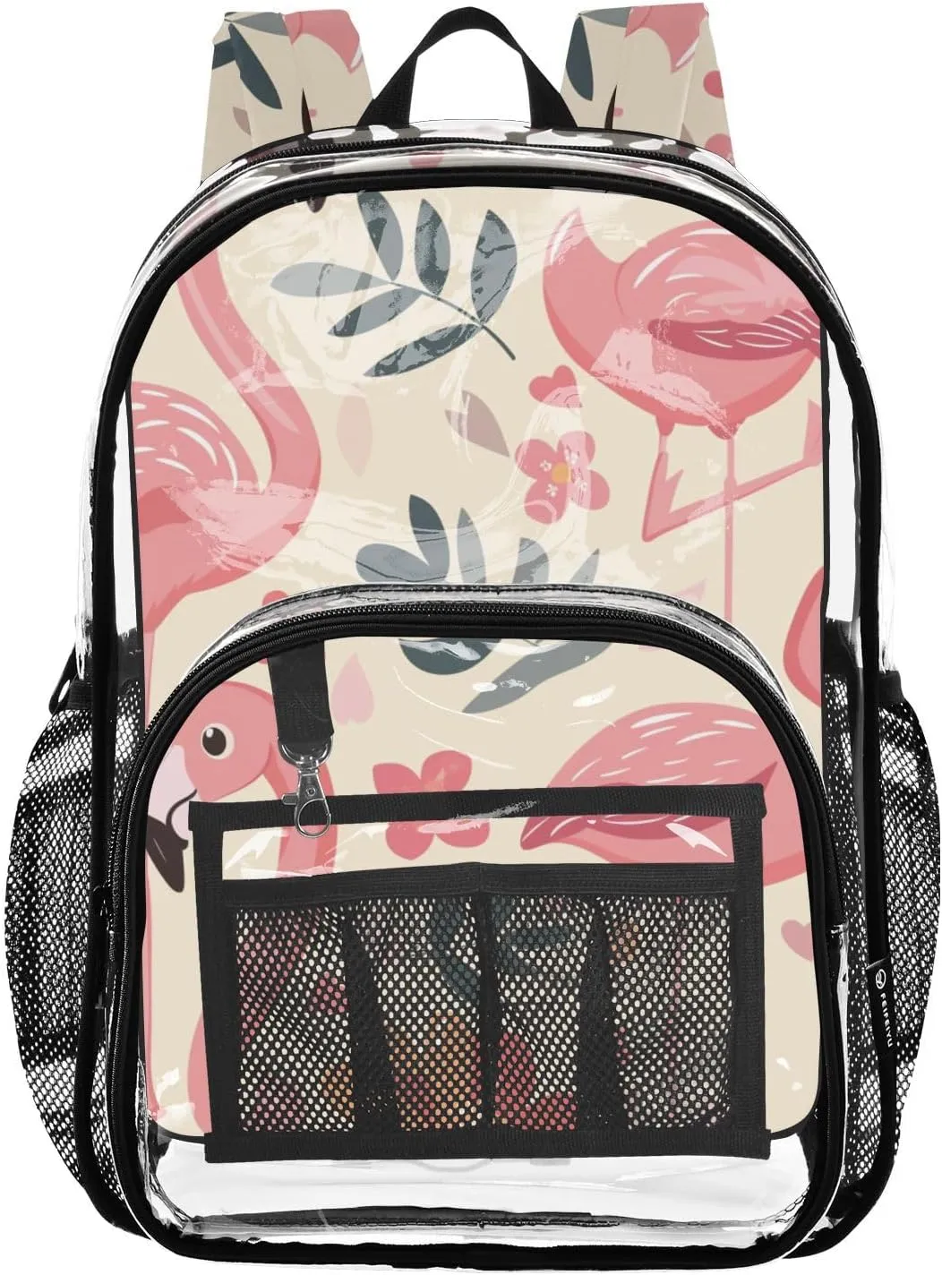 senya Transparent School Bag Cute Flamingos Flowers Travel Backpack With Water-Resistant PVC Plastic Clear Bagpack