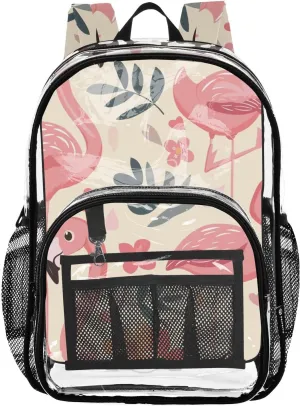 senya Transparent School Bag Cute Flamingos Flowers Travel Backpack With Water-Resistant PVC Plastic Clear Bagpack