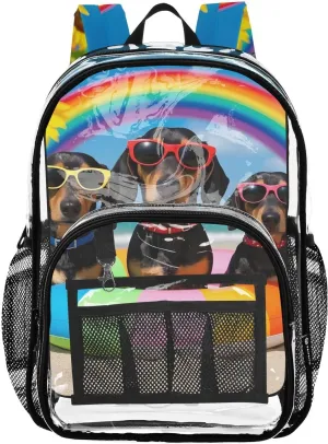 senya Transparent School Bag Dachshunds Sunshine Rainbow Travel Backpack With Water-Resistant PVC Plastic Clear Bagpack