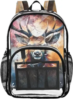 senya Transparent School Bag Deer Colorful Starry Sky Travel Backpack With Water-Resistant PVC Plastic Clear Bagpack