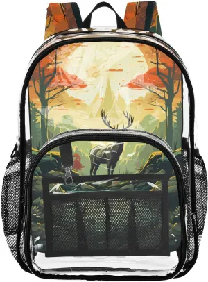 senya Transparent School Bag Deer River Sunset Travel Backpack With Water-Resistant PVC Plastic Clear Bagpack