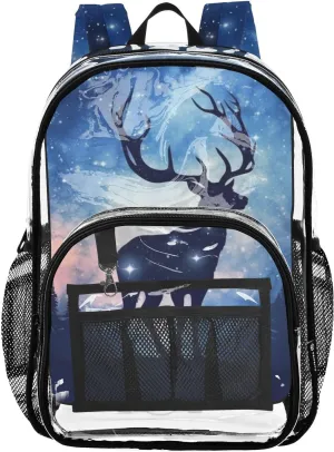 senya Transparent School Bag Deer Twinkling Stars Travel Backpack With Water-Resistant PVC Plastic Clear Bagpack