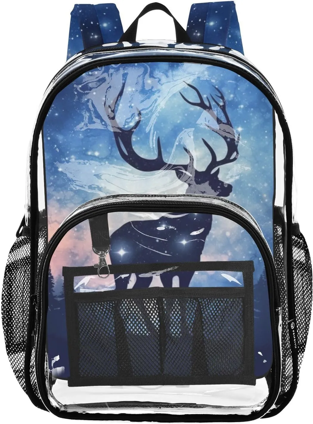 senya Transparent School Bag Deer Twinkling Stars Travel Backpack With Water-Resistant PVC Plastic Clear Bagpack