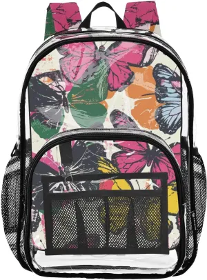 senya Transparent School Bag Doodle Spotted Butterflies Travel Backpack With Water-Resistant PVC Plastic Clear Bagpack