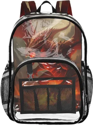 senya Transparent School Bag Dragon Breathing Fire Travel Backpack With Water-Resistant PVC Plastic Clear Bagpack