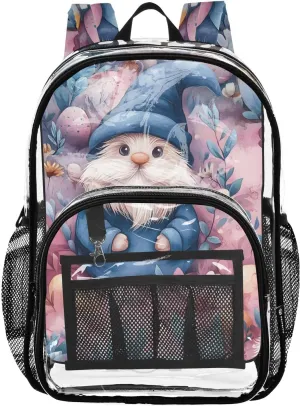 senya Transparent School Bag Easter Egg Gnomes Travel Backpack With Water-Resistant PVC Plastic Clear Bagpack