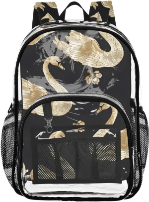 senya Transparent School Bag Elegant Golden Swans Travel Backpack With Water-Resistant PVC Plastic Clear Bagpack