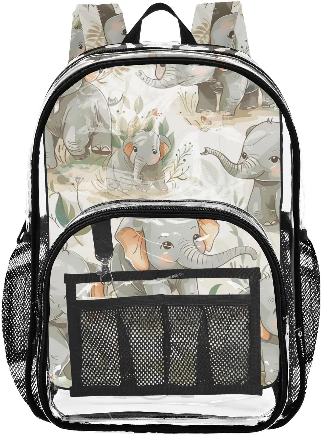 senya Transparent School Bag Elephant Tribal Group Travel Backpack With Water-Resistant PVC Plastic Clear Bagpack