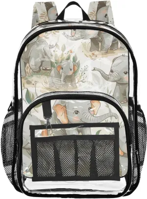 senya Transparent School Bag Elephant Tribal Group Travel Backpack With Water-Resistant PVC Plastic Clear Bagpack