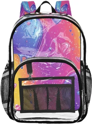senya Transparent School Bag Flowing Rainbow Heart Travel Backpack With Water-Resistant PVC Plastic Clear Bagpack