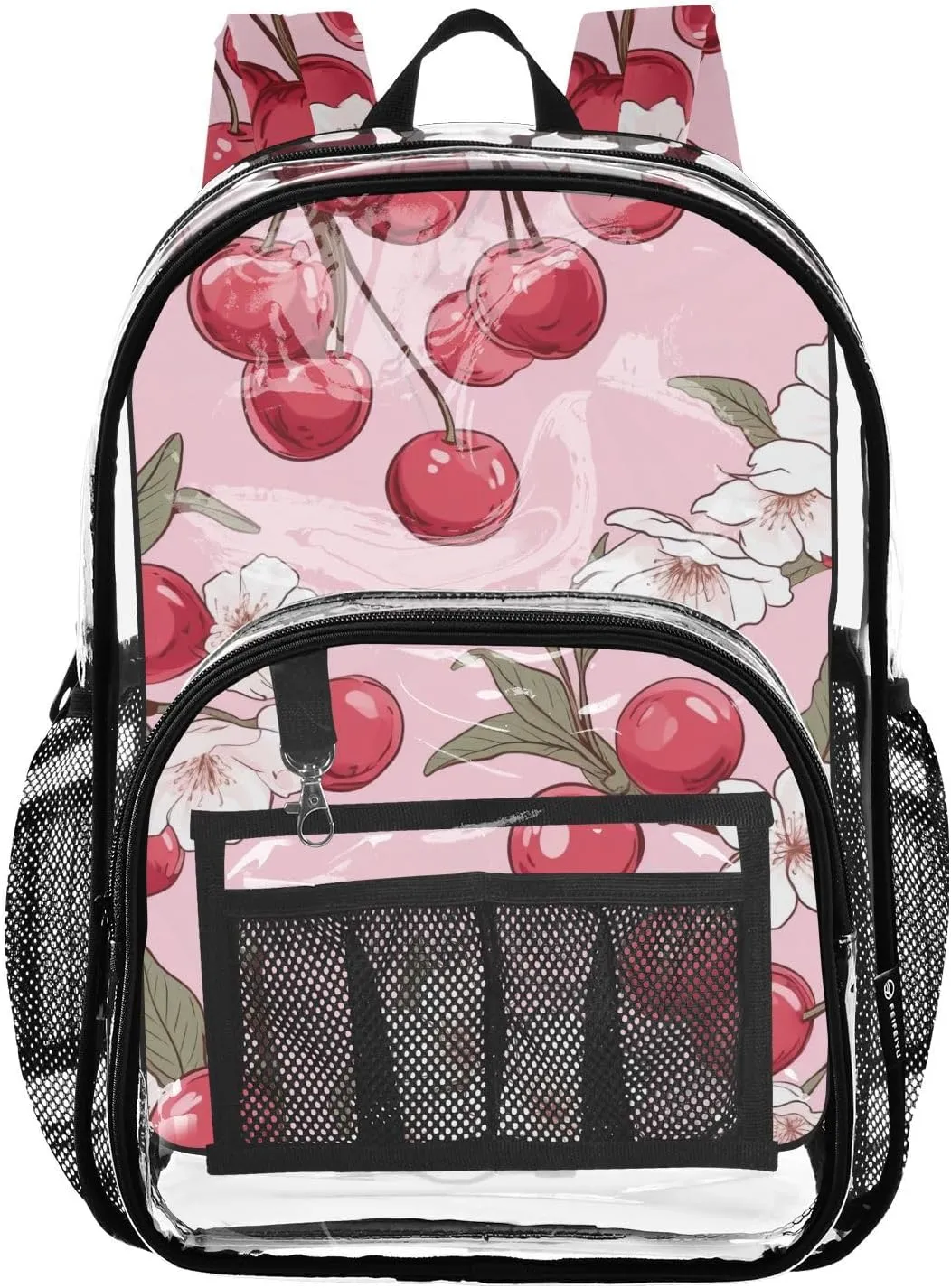 senya Transparent School Bag Fragrant Cherry Flowers Travel Backpack With Water-Resistant PVC Plastic Clear Bagpack
