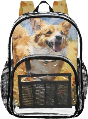 senya Transparent School Bag Free Dog in The Grass Travel Backpack With Water-Resistant PVC Plastic Clear Bagpack