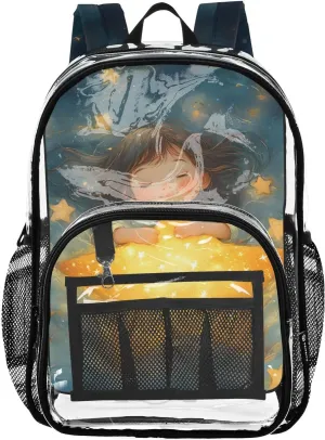 senya Transparent School Bag Girl Star Quilt Travel Backpack With Water-Resistant PVC Plastic Clear Bagpack