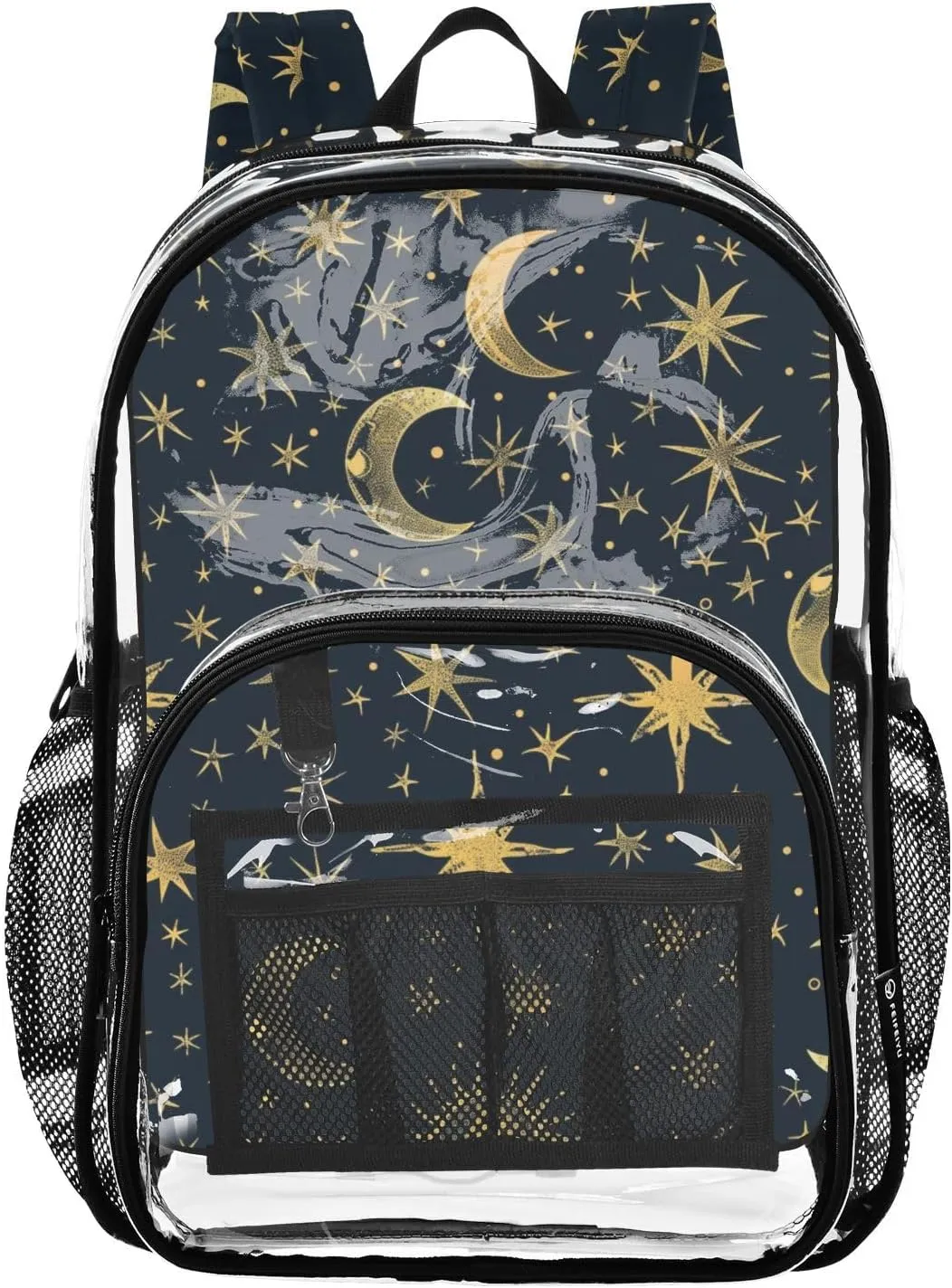 senya Transparent School Bag Gold Stars Dots Travel Backpack With Water-Resistant PVC Plastic Clear Bagpack