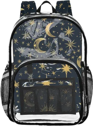 senya Transparent School Bag Gold Stars Dots Travel Backpack With Water-Resistant PVC Plastic Clear Bagpack
