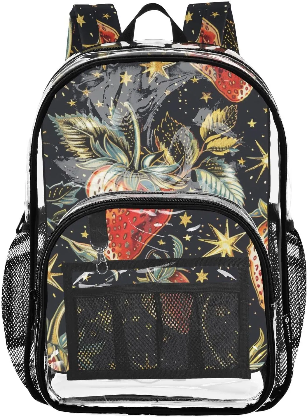 senya Transparent School Bag Golden Stars Strawberries Travel Backpack With Water-Resistant PVC Plastic Clear Bagpack