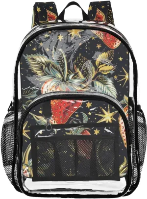 senya Transparent School Bag Golden Stars Strawberries Travel Backpack With Water-Resistant PVC Plastic Clear Bagpack