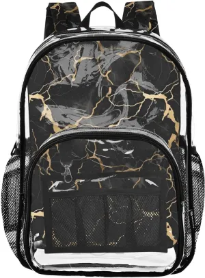 senya Transparent School Bag Golden Waves Black Marble Travel Backpack With Water-Resistant PVC Plastic Clear Bagpack