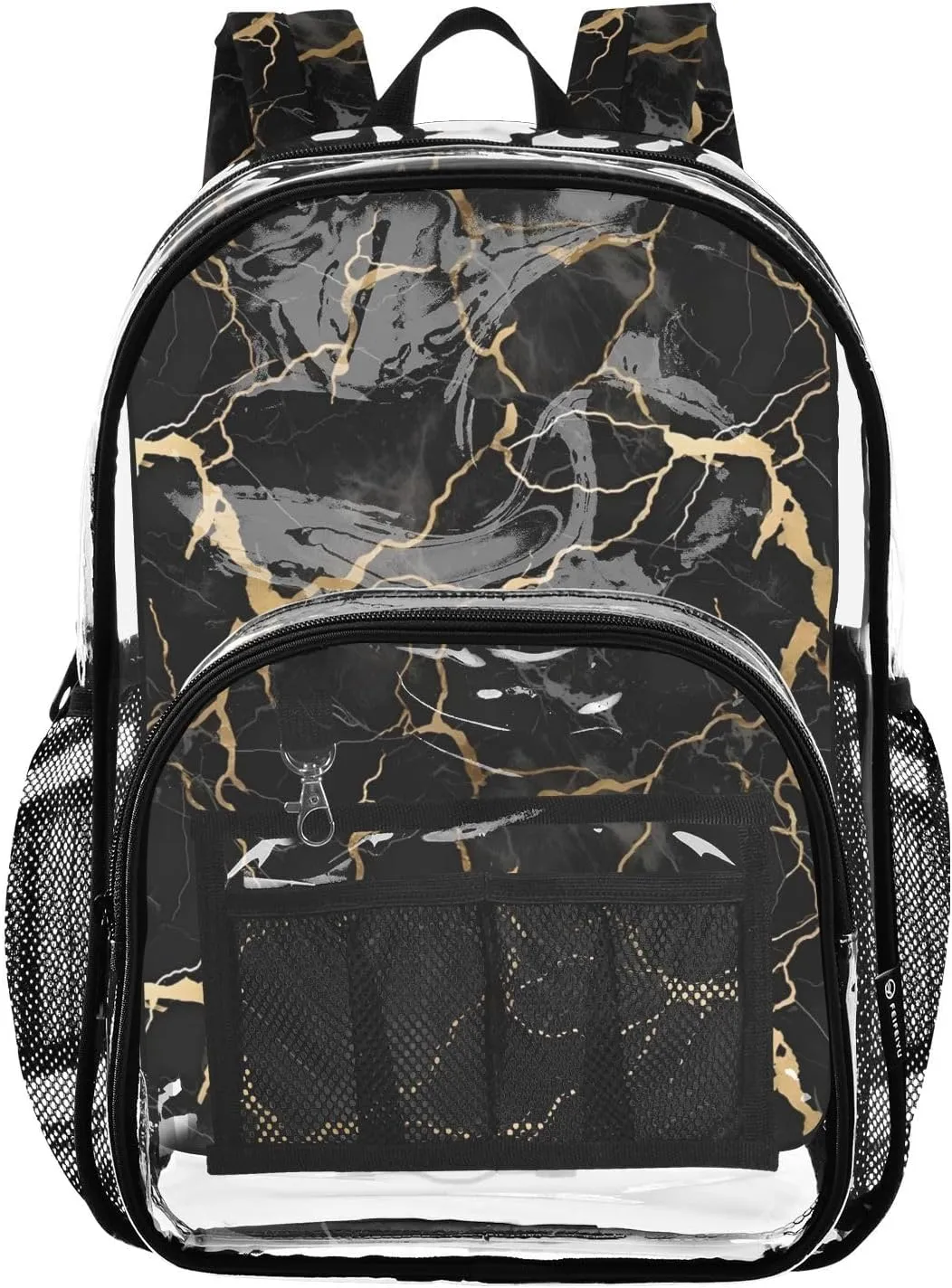senya Transparent School Bag Golden Waves Black Marble Travel Backpack With Water-Resistant PVC Plastic Clear Bagpack