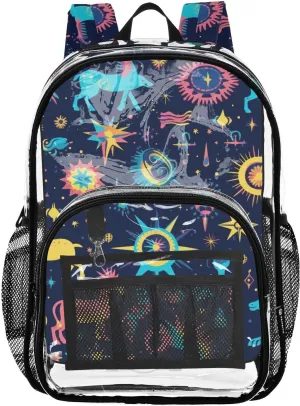 senya Transparent School Bag Gothic Cartoon Horse Sun Travel Backpack With Water-Resistant PVC Plastic Clear Bagpack