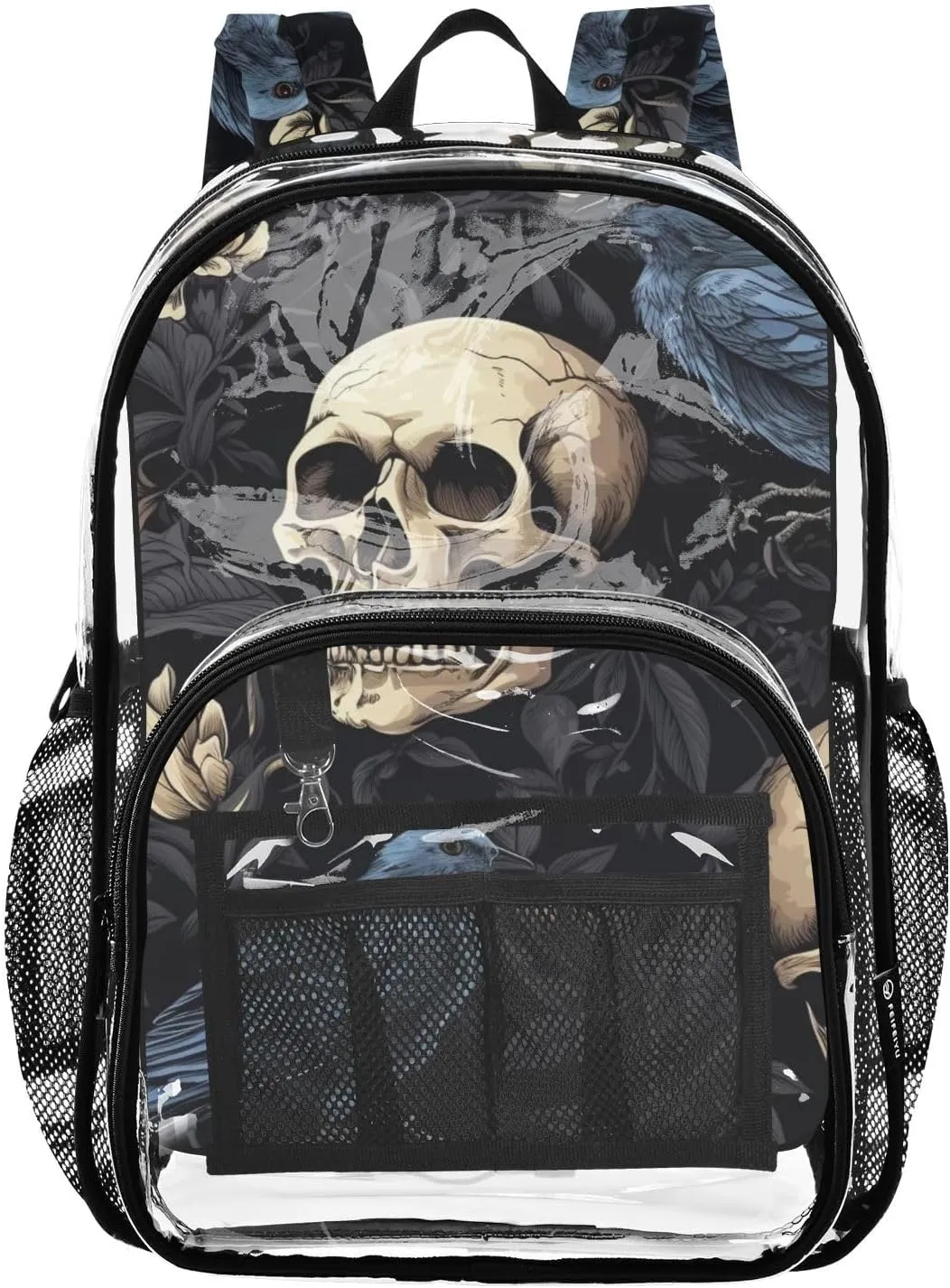 senya Transparent School Bag Gothic Skull Crows Travel Backpack With Water-Resistant PVC Plastic Clear Bagpack