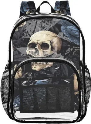 senya Transparent School Bag Gothic Skull Crows Travel Backpack With Water-Resistant PVC Plastic Clear Bagpack