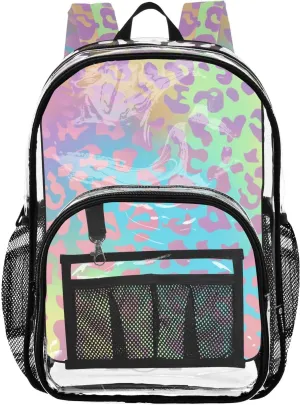 senya Transparent School Bag Gradient Laser Leopard Print Travel Backpack With Water-Resistant PVC Plastic Clear Bagpack