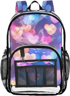 senya Transparent School Bag Heart Neon Light Travel Backpack With Water-Resistant PVC Plastic Clear Bagpack