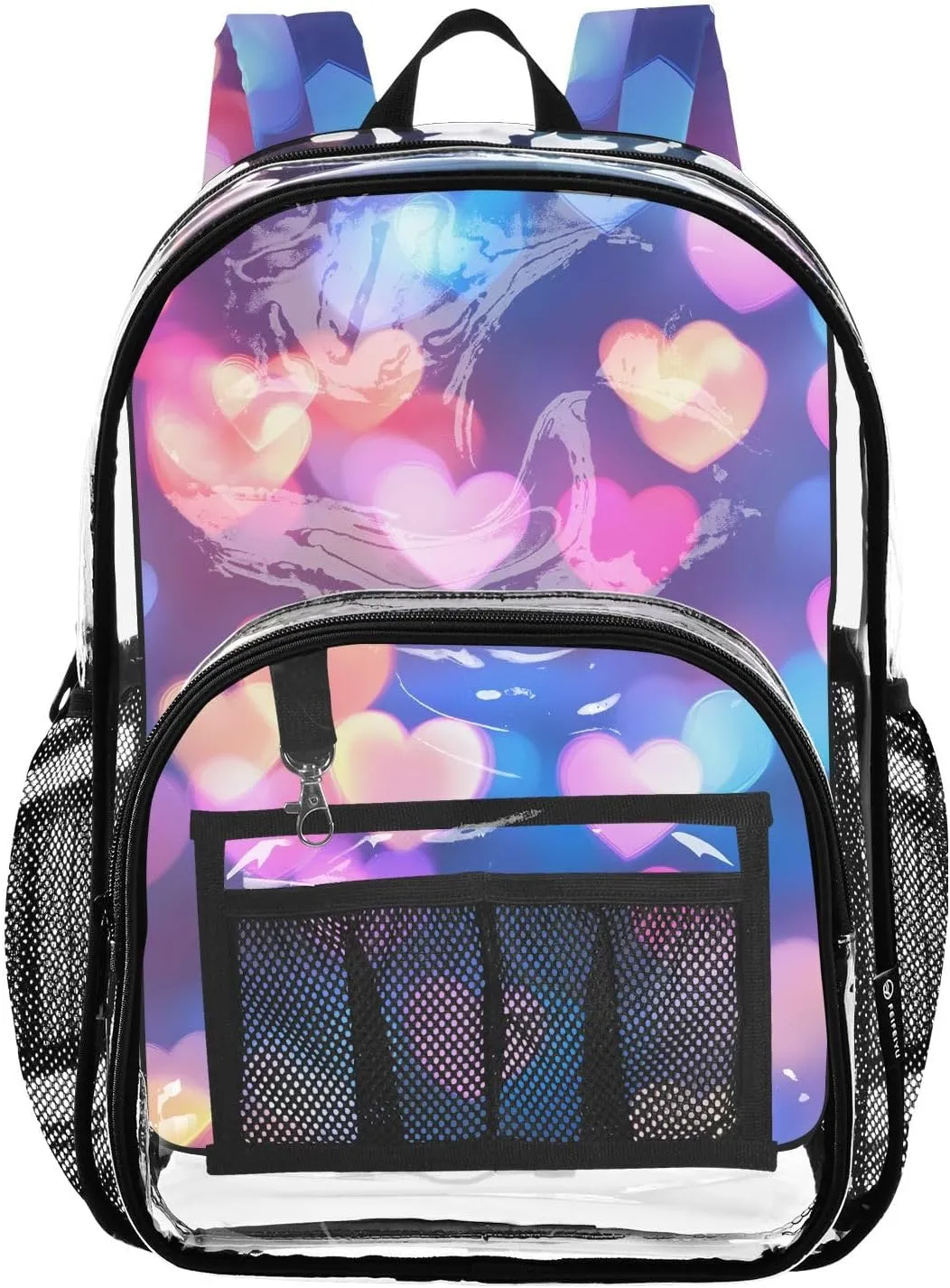 senya Transparent School Bag Heart Neon Light Travel Backpack With Water-Resistant PVC Plastic Clear Bagpack